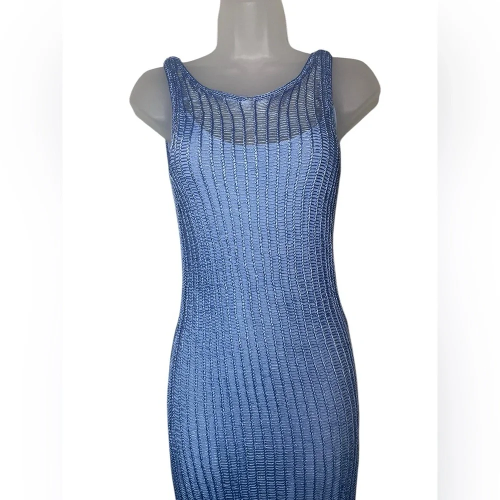 Amanda Uprichard Blue Crochet Knit Midi Dress Small Stretchy